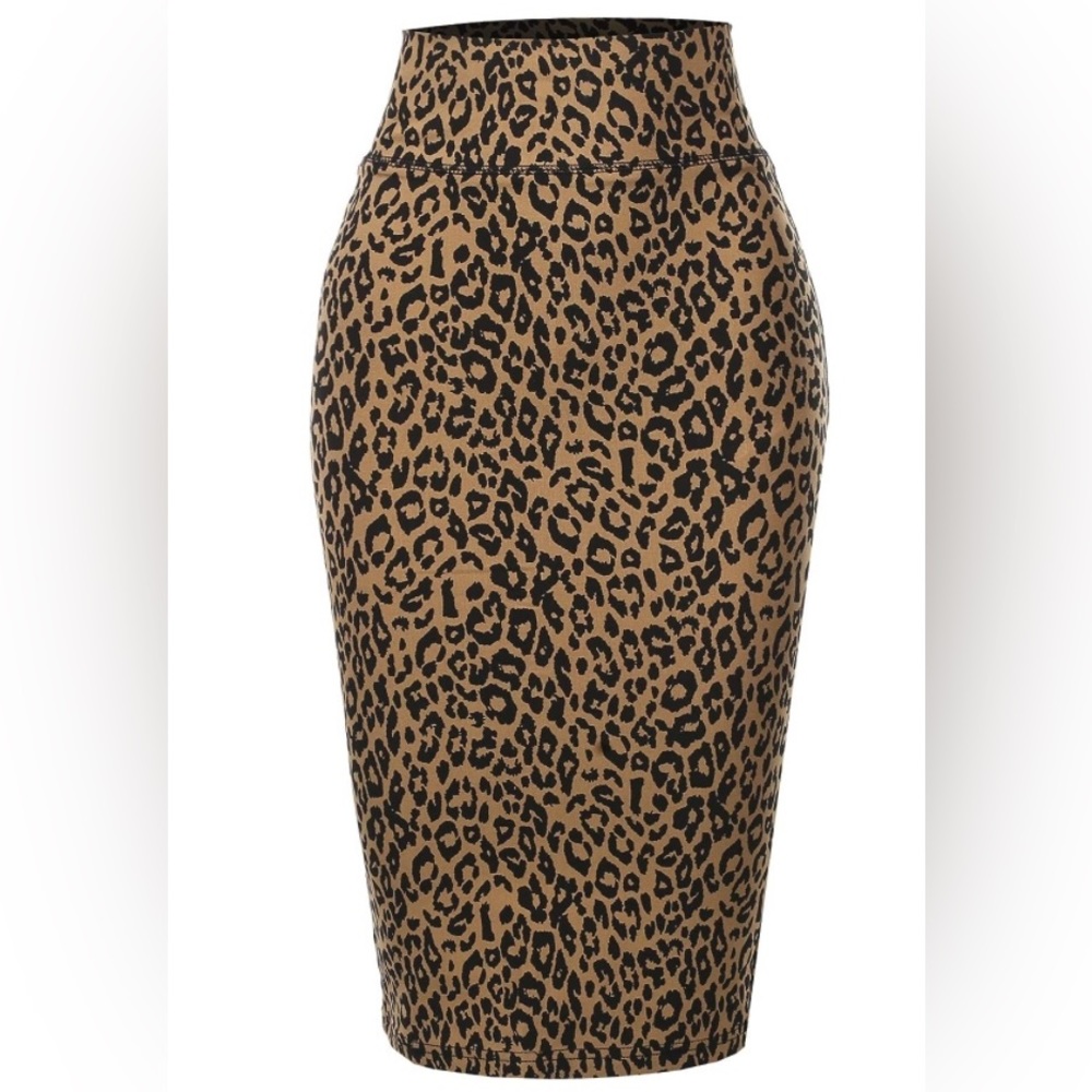 A2Y Women's Basic Solid Ponte Knee Length Slit Techno High Waist Pencil Skirt